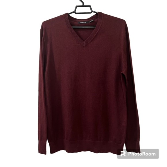 Claiborne Mens Maroon V-Neck Cotton Cashmere Blend Pullover Sweater Size LG - Picture 1 of 11